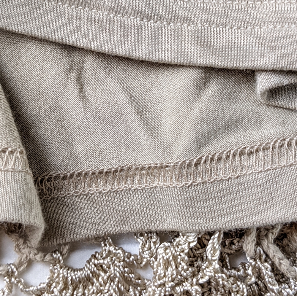 Boston Proper EUC crochet cold shoulder ruffles dress metallic small taupe brown - Picture 9 of 16